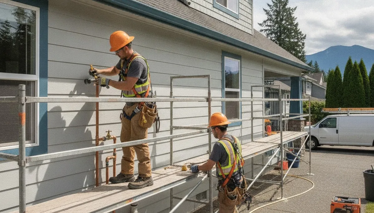 Plumber repairing a pipe in Redmond, WA for residential plumbing service