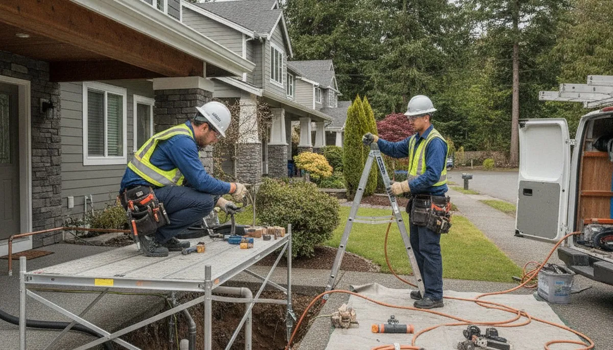 Redmond, WA plumbing repair technician servicing a residential pipe leak