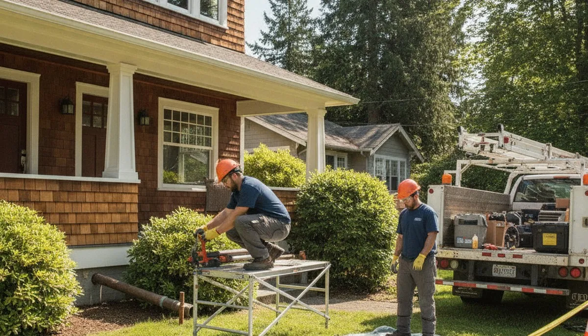 Plumber repairing a plumbing fixture in Redmond, WA for residential service call